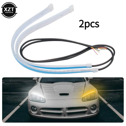 1pair Car LED DRL Ultra-thin Daytime Running Lights Flexible Waterproof Auto Turn Signal Yellow Brake Side Light Car Accessories