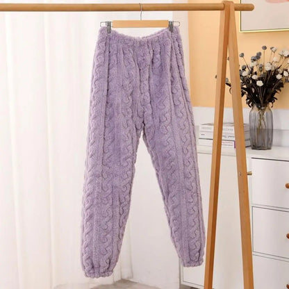 1 Set Winter Pajamas Warm Plush 2-Piece Sleepwear Set Stylish Comfortable Pullover And Pants for Autumn Winter