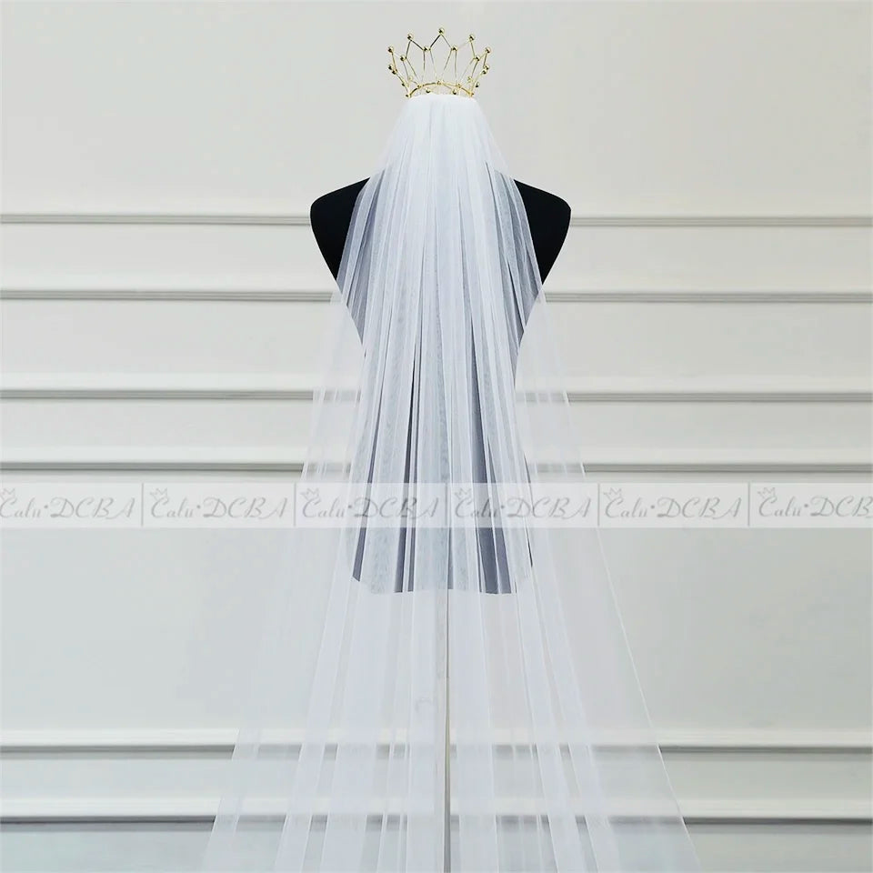 Bridal Veil Long White/Ivory Simple Plain Wedding Veil With Comb Cathedral Veil for Bride velo de novia Cheap Accessories 300cm