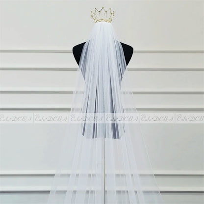 Bridal Veil Long White/Ivory Simple Plain Wedding Veil With Comb Cathedral Veil for Bride velo de novia Cheap Accessories 300cm