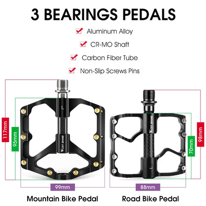 WEST BIKING 3 Bearings Bicycle Pedal Ultralight Carbon Fiber Axle Hollow Pedal Road Cycling Anti-slip Footboard Bike Accessories