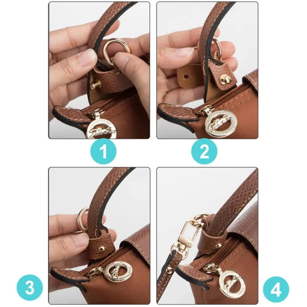 Bag Transformation Accessories for Longchamp New Mini Bag Straps Punch-free Genuine Leather Shoulder Strap Crossbody Conversion