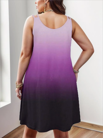 Plus Size European and American Cross Border New Women's Clothing Sleeveless Round Neck Gradient Dress