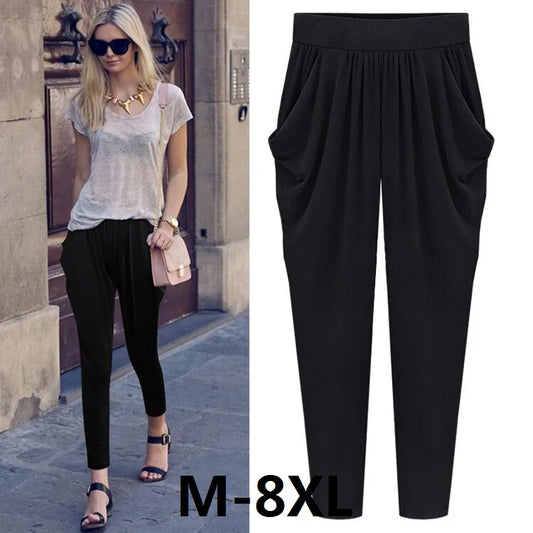 Summer Womens Harem Pants High Waist Loose Straight Ankle-length Pants Comfortable Casual OL Capris