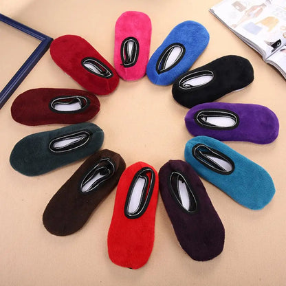 1 Pair Winter Floor Socks Non-slip Rough Sole Thicken Padded Washable Keep Warm Low Tube Contrast Color Women Socks Home Wear So