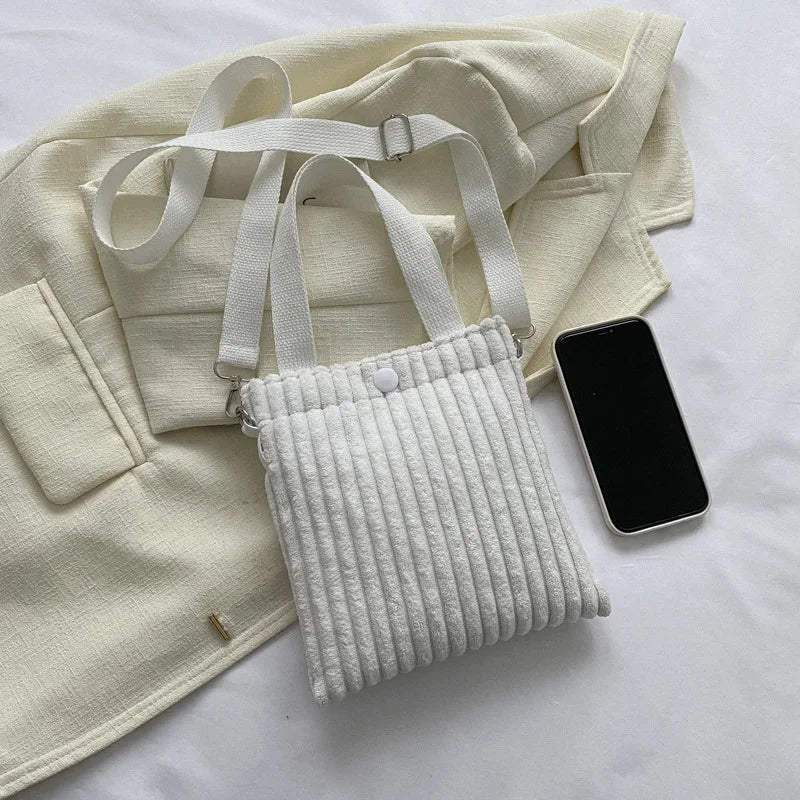 Mini Tote Bag Women Corduroy Zipper Shoulder Bag Spring Summer New Fashion Handbag Single Shoulder Bag Crossbody Small