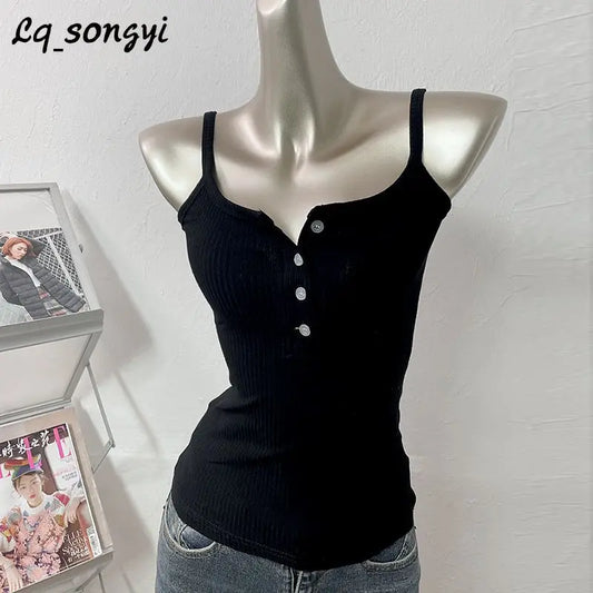 Lq_songyi Slim Spaghetti Strap Camisole for Women Sleeveless Tops 2024 New Summer Cotton Tanks Tops Female Basic Solid Camisole