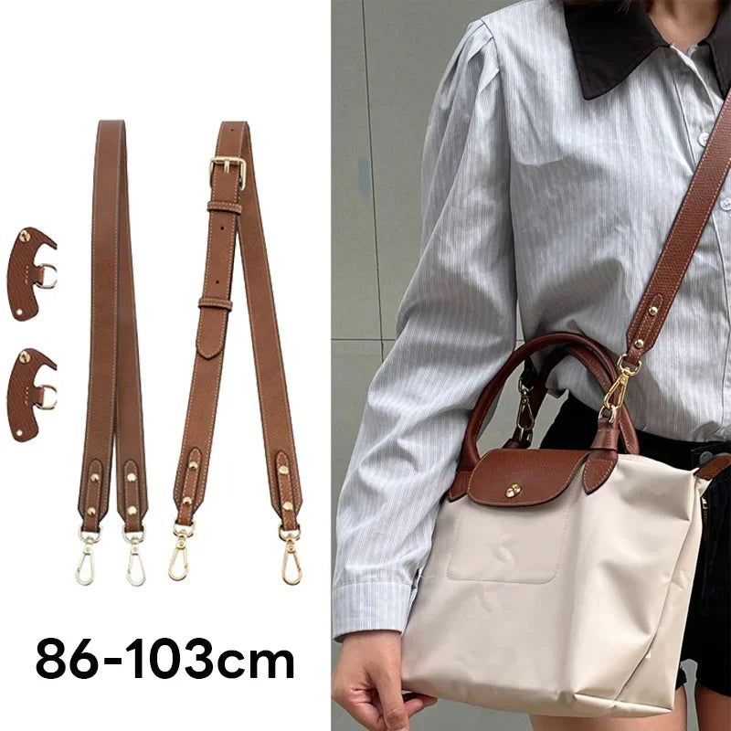 Bag Shoulder Strap For Longchamp Short Handle Bag Adjustable Free Punching Modified Messenger Strap Real Leather Shoulder Strap