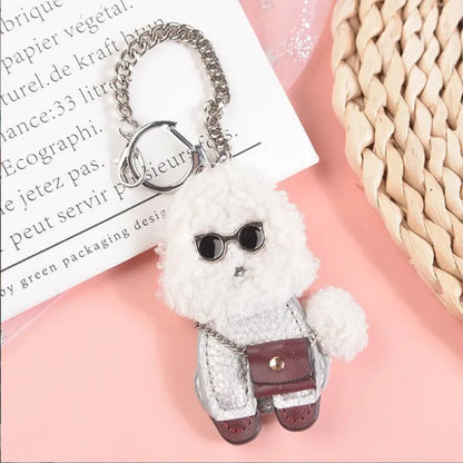 Cute Dog PU Leather Keychain Fashion Women Handbag PU Leather Poodle Keychain Pendant Bag  Men's Car Key Ring Key Chain Pendant