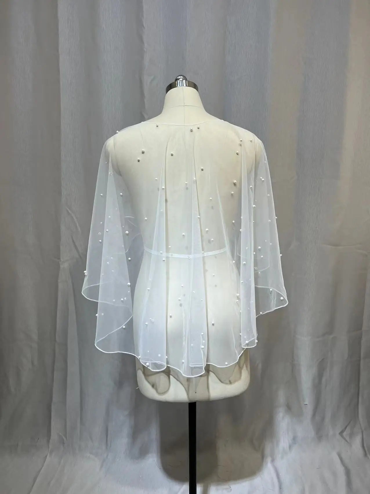 2024 MYYBLE Wedding Accessories Bolero Bridal Cloak Pearls Wedding Cape short front long back Women Wrap Cape Evening Wrap Shawl