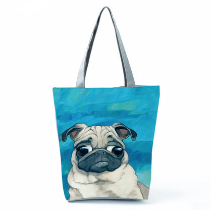 Color Painting Funny Bull Terrier Dog Print Shopping Bags Animal Tote Women School Traveling Shoulder Bag Ladies Casual Handbag