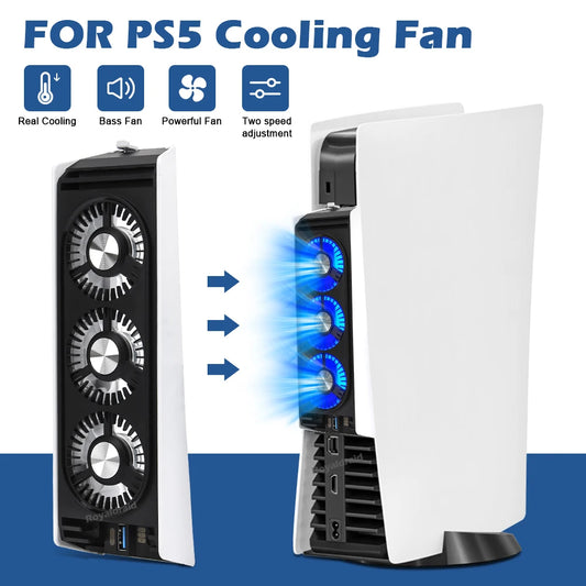 Upgraded For PS5 Cooling Fan Quiet Cooler Fan LED Light USB3.0 Hubs for Playstation 5 Disc & Digital Edition Console Accessories