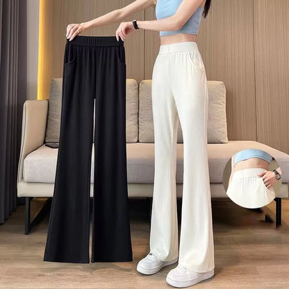 Female Micro Horn Wide Leg Pants Spring and Summer Female Narrow Version Loose Casual Elastic High Waist Micro Flare Trousers