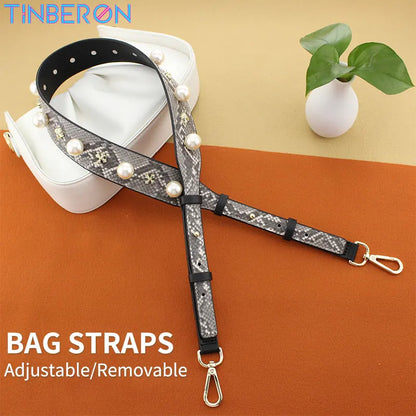 TINBERON Pearl Rivet Adjustable Leather Shoulder Strap Fashion Pearl Women's Shoulder Handbag Bag Belt Strap 104-117cm Bag Strap