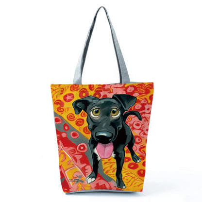 Color Painting Funny Bull Terrier Dog Print Shopping Bags Animal Tote Women School Traveling Shoulder Bag Ladies Casual Handbag