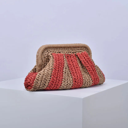 Fashion Striped Straw Clutch Bag Casaul Shell Paper Woven Women Shoulder Crossbody Bags Handmade Summer Beach Bag 2024Bali Purse