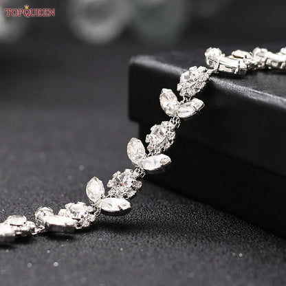 TOPQUEEN Rhinestone Belts for Bridal Dresses Silver Alloy Belt for Girls Cheap Diamond Wedding Belt Fancy Belt for Women S440