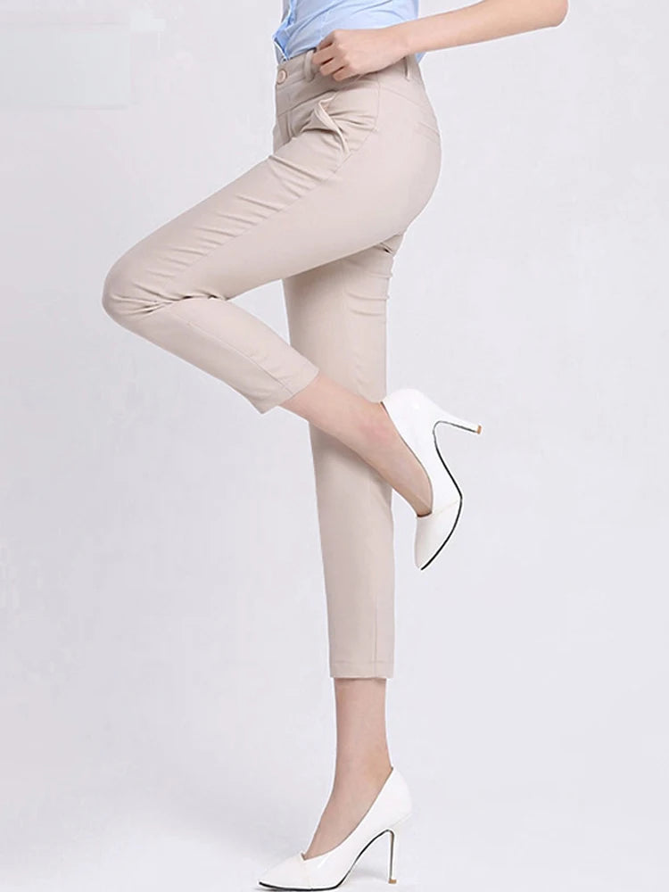 Xisteps High Waist Solid Women Pencil Pants office Lady Work Skinny Ankle Length Female Stretch Trousers New 2022 summer Autumn