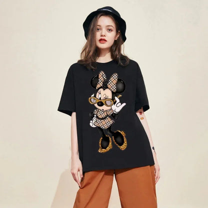 Kawaii Women T-shirts Fashion New 90s Vintage Cartoon Mickey Minnie Top Y2K Female Ulzzang Oversized T-shirt