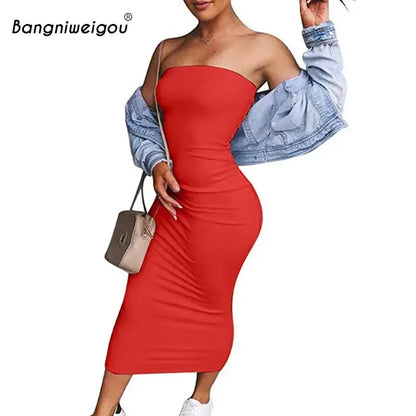 Bangniweigou Sexy Off Shoulder Tube Dress Summer Women Black White Basic Bodycon Sundress Strapless Stretchy Bandage Robe Femme