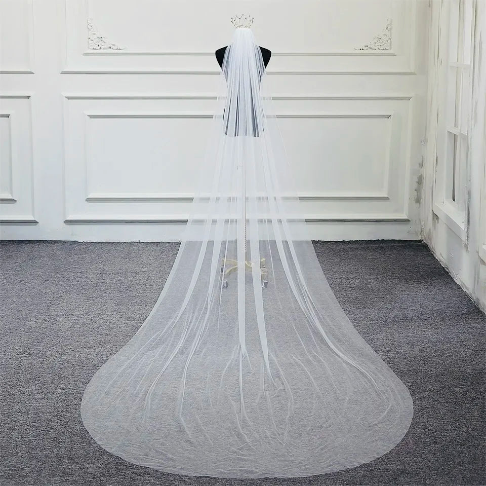 Bridal Veil Long White/Ivory Simple Plain Wedding Veil With Comb Cathedral Veil for Bride velo de novia Cheap Accessories 300cm