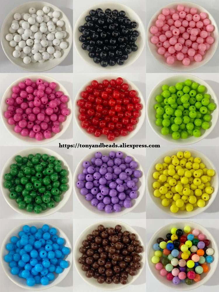 Opaque Mixed Acrylic Plastic Smooth Round Ball Spacer Beads 5.5mm 7.5mm 9.5mm Pick Size For Jewelry Making DIY