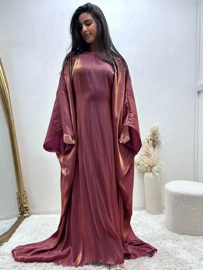 Ramadan Eid Satin Batwing Butterfly Abaya Dubai Luxury 2024 Muslim Maxi Kaftan Dress Abayas For Women Kebaya Robe Femme Vestidos