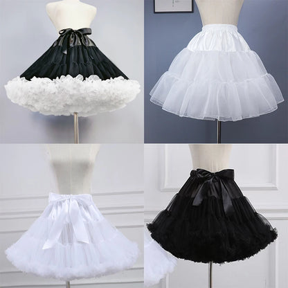 Women Lolita Cosplay Petticoat A-Line Puffy Tutu Skirt Layered Tulle Ballet Dance Pettiskirts Big Bowknot Underskirt