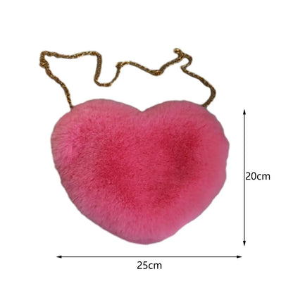 Women Crossbody with Chain Heart Shape Shoulder Bag Tote Evening Bag Plush Pouch Purse for Female Prom Travel Wedding Party