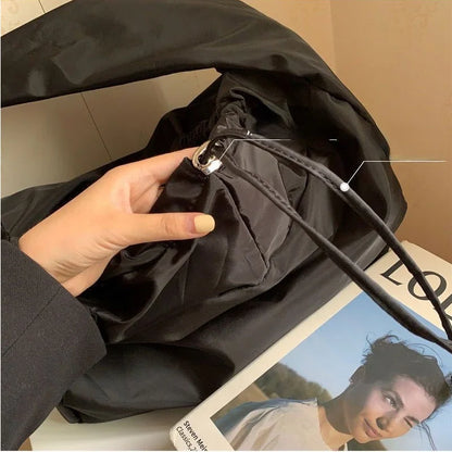 Women Bag New Nylon Bucket Fashion Solid Zipper SOFT Shoulder Bag Purses and Handbags Luxury Designer Black Tote Bag сумка