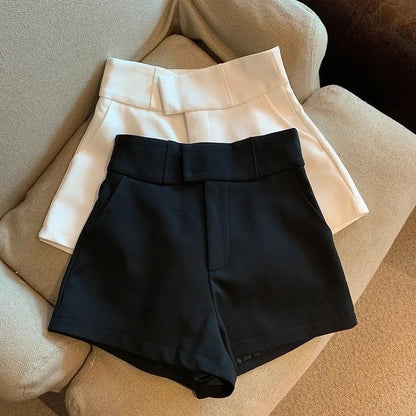 MEXZT Y2K Streetwear Black Shorts Women Elegant High Waist White A Line Wide Leg Suit Short Sexy Club Slim Hot Short Pants New