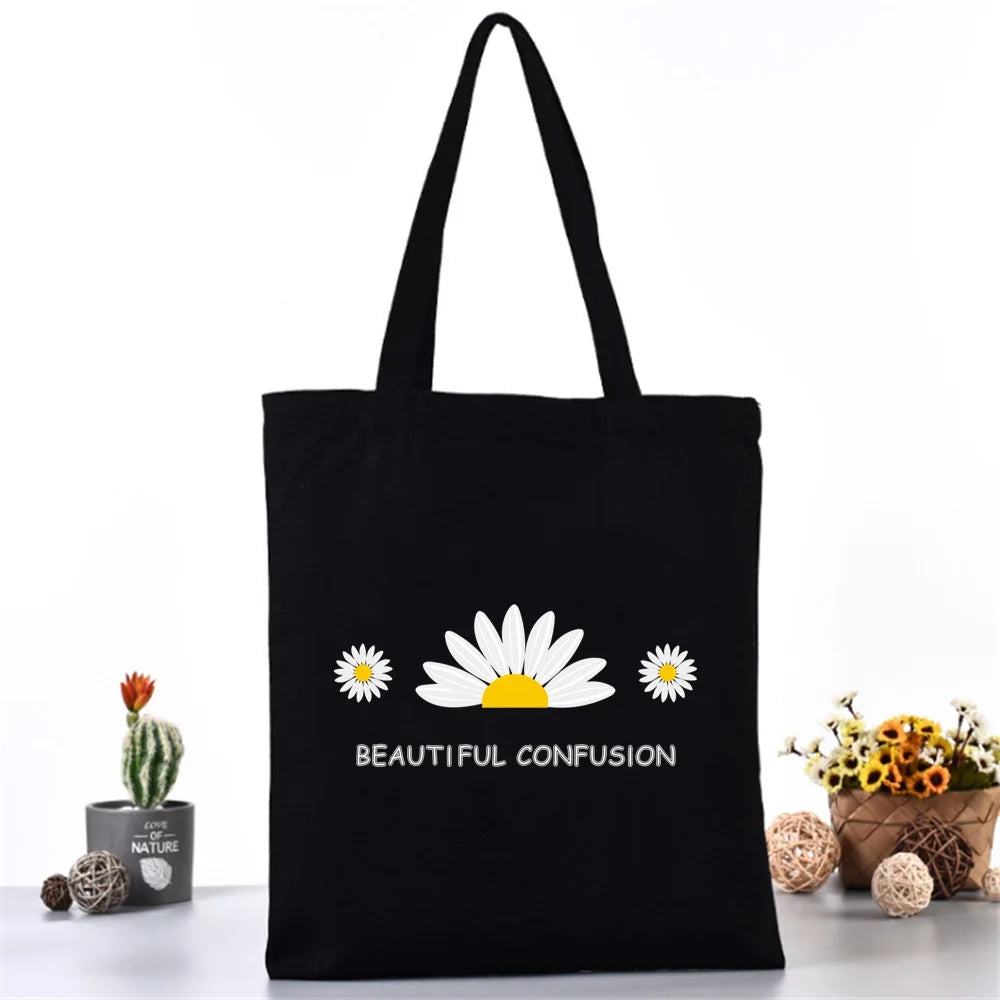 Women Shoulder Bag Canvas Bag Harajuku Shopping Bags 2020 New Fashion Casual Handbags Grocery Tote Girls Daisy Printing