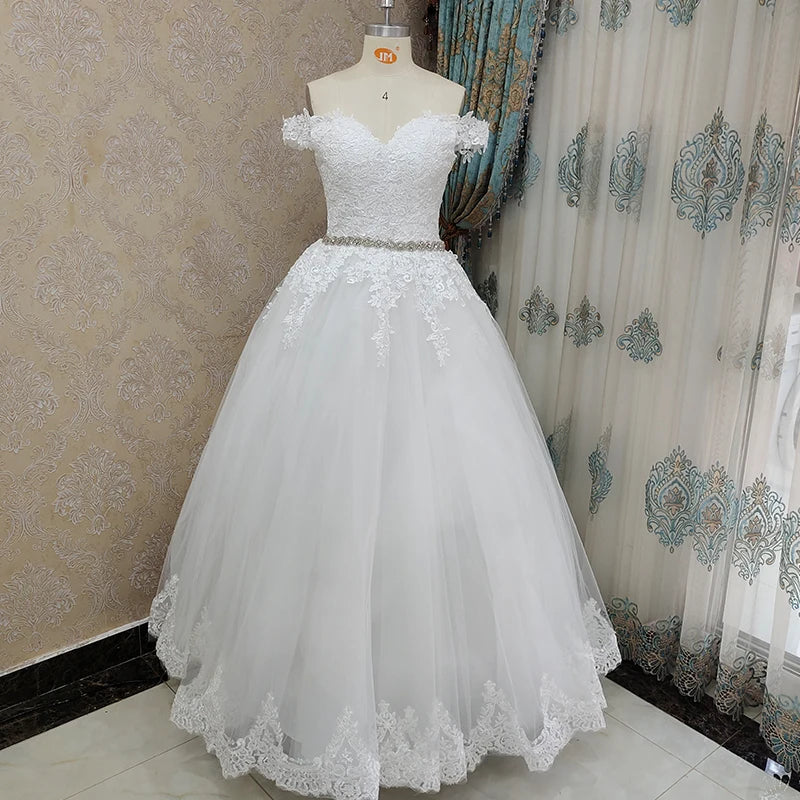 9183 2024 Off Shoulder Embroidery Charming  Sweetheart White Wedding Dress Custom Made Size Ball Gown Wedding Dresse