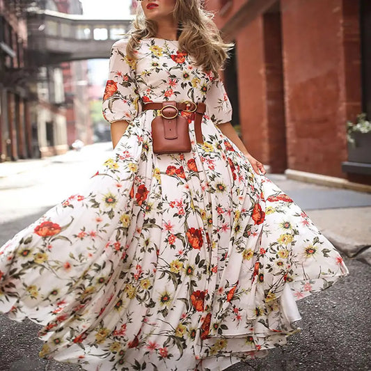 Slim-fitting Printed Dress Elegant Floral Maxi Dress for Women A-line Silhouette High Waist Design Half Sleeve Detail for Spring
#SummerFashion #BohoDress