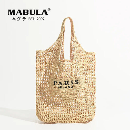 Luxury Design Women Plaited Raffia Straw Bag Large Capacity Casual Tote Handbag Hollow Summer Beach Vacation Shoulder Bag