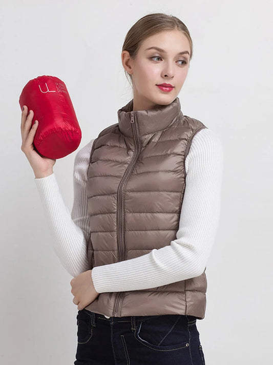 Women Vests 2023 New Autumn Winter Ultra Light Duck Down Vest Female Slim Sleeveless Jacket Windproof Warm Puffer Waistcoat 4XL