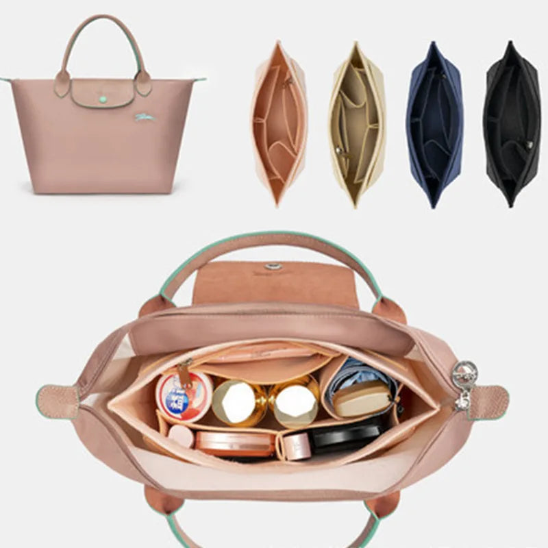 Felt Insert Bag Fits For Longchamp Handbag Liner Bag Felt Cloth Makeup Bag Support Travel Portable Insert Purse Organizer