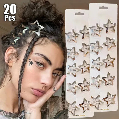 Simple Y2K Filigree Pentagram Star Metal Snap Hair Clips for Girls Punk Silver Hair Pin Headwear Gift Wholesale Hair Accessories