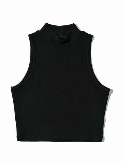 Summer Black Women Fashion Crop Top High Neck White Sleeveless Tank Tops 5 Colors