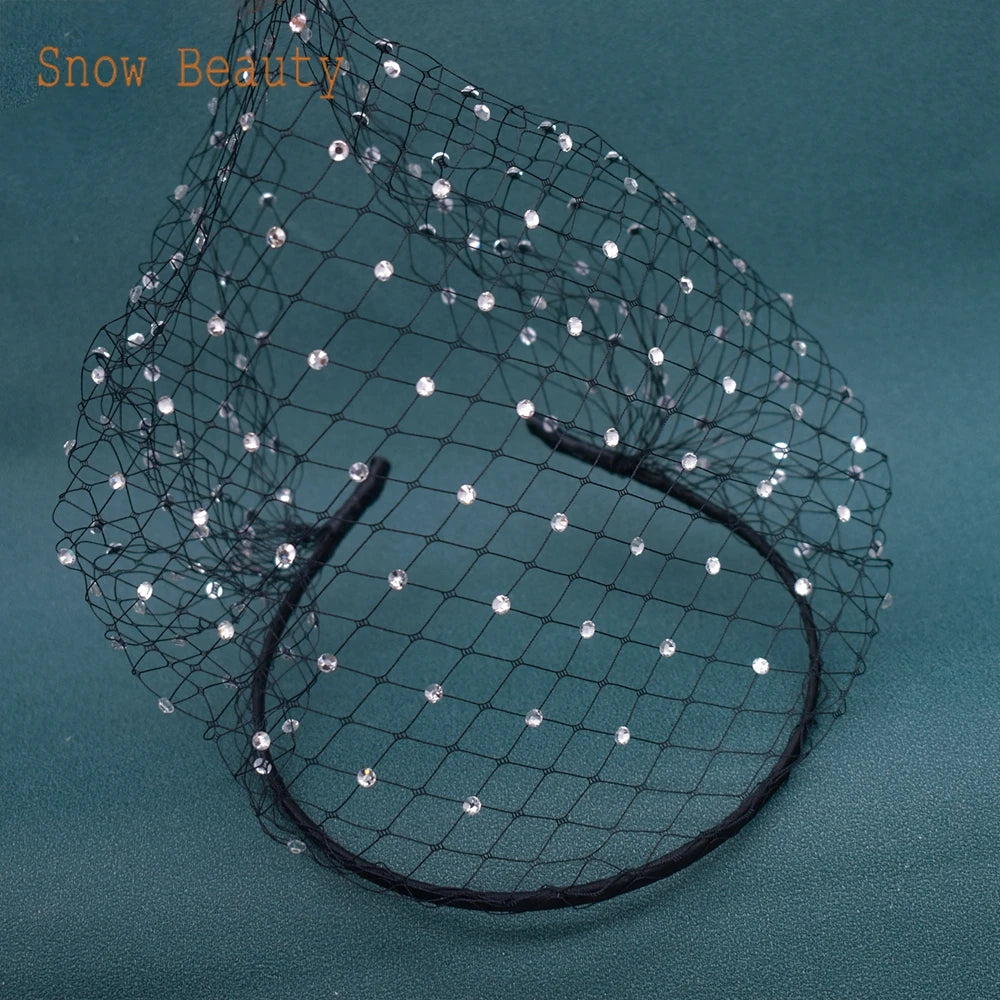 JM06 Wedding Birdcage Veil Blusher Veil White Headband Veil for Bridal Fascinators Black Face Net Mask Veils Women Hair Jewelry