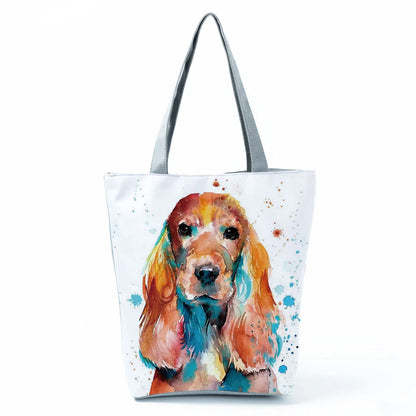 Color Painting Funny Bull Terrier Dog Print Shopping Bags Animal Tote Women School Traveling Shoulder Bag Ladies Casual Handbag