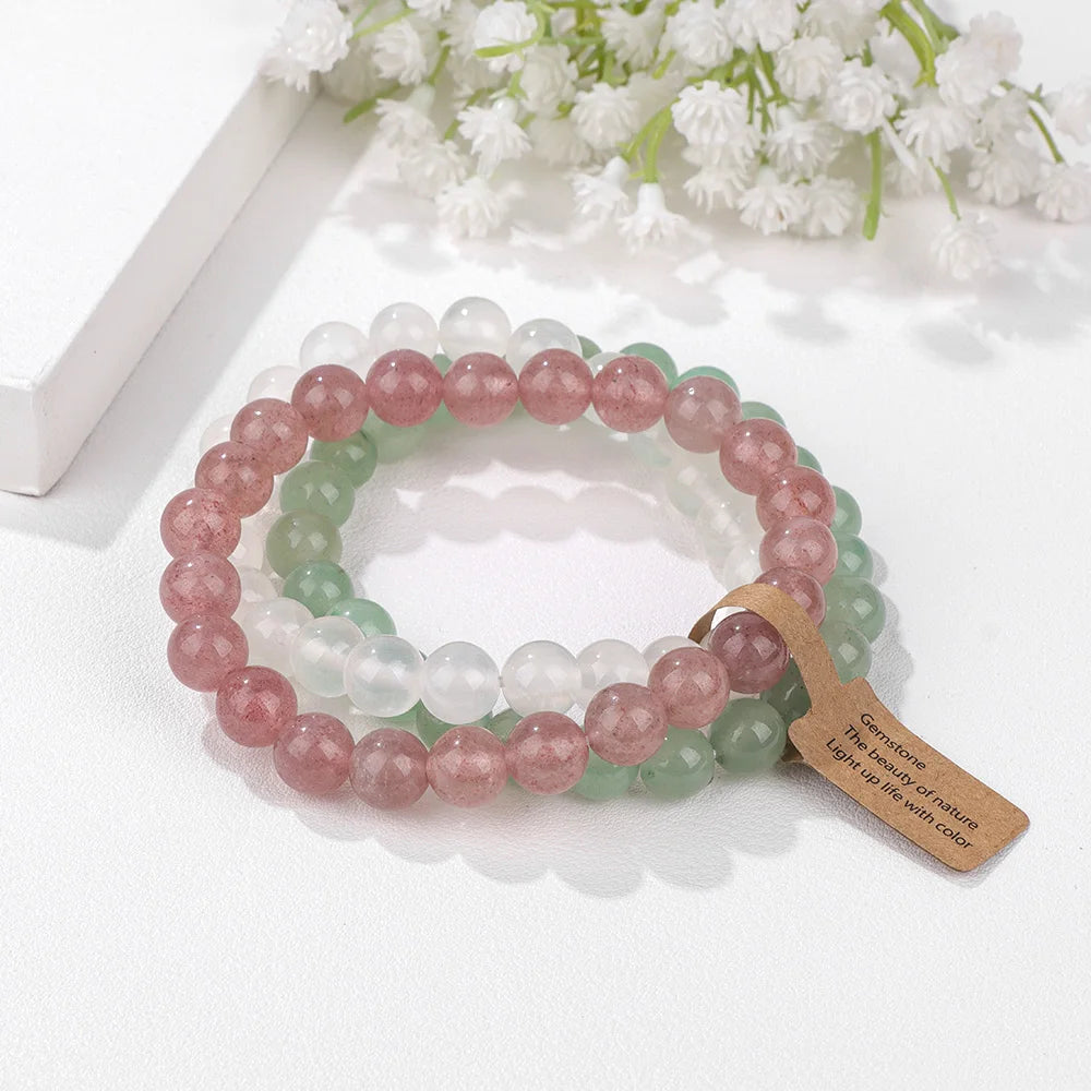 3Pcs/Set Fashion 8mm Beads Bracelet Healing Natural Agates Stone Crystal Bracelet Set for Women Jewelry Men Bangles Stretch