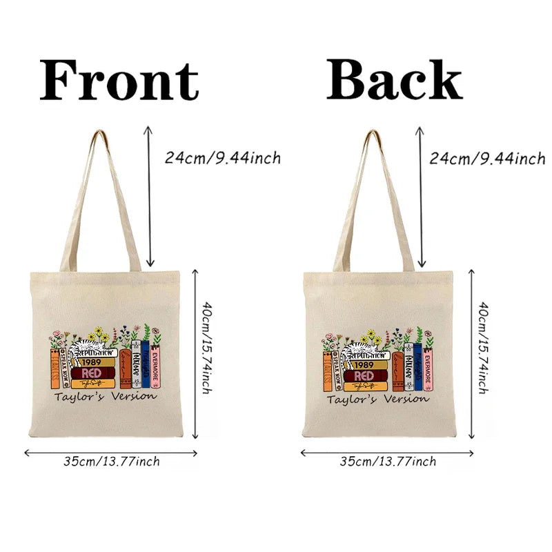 1 Pc Taylor's Version Album Book Pattern Tote Bag Gift for TS Fans Large Capacity Canvas Shoulder Bag Women's Shopping Bag