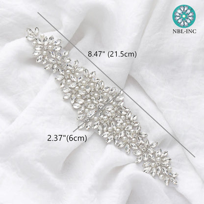 (1PC) Bridal dress belt wedding with silver crystals rhinestone applique sash belts No Ribbon for wedding dress WDD0152-WDD0403