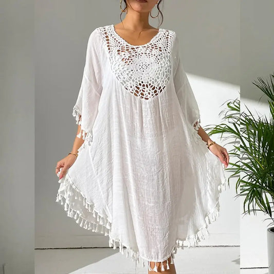 Women Beach Cover Up Long Beach Dress Loose Fit Swimsuit Dress Solid Color Loose Fit Cover Up Beachwear Female Women