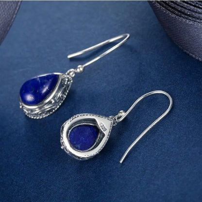 2021 Trendy Silver Color Natural Lapis Lazuli Earrings Jewelry Water Drop Earrings for Women