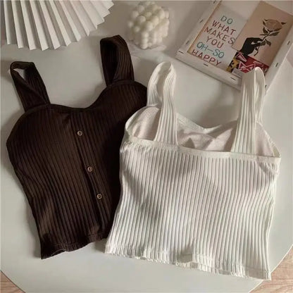 Cute Sleeveless Cropped Tank Top Women's Crop Top Summer 2024 Korean Corset Top Camisole Knit Sexy Slim Vest Bra Tops Female Y2k