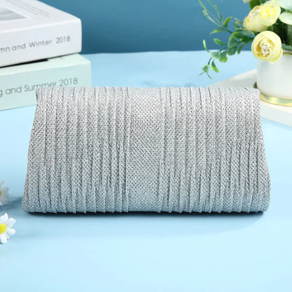 Silver Color Clutches Handbags For Women Classic Simple Solid Trendy Small Square Clutch Chain Shouhlder Bag Prom Party Purses