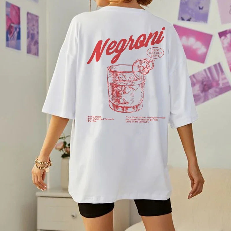 Negroni Women Back Print Retro Style T-Shirts Cocktail Drinking T Shirt Harajuku Streetwear Graphic Tees Unisex Vintage Clothing