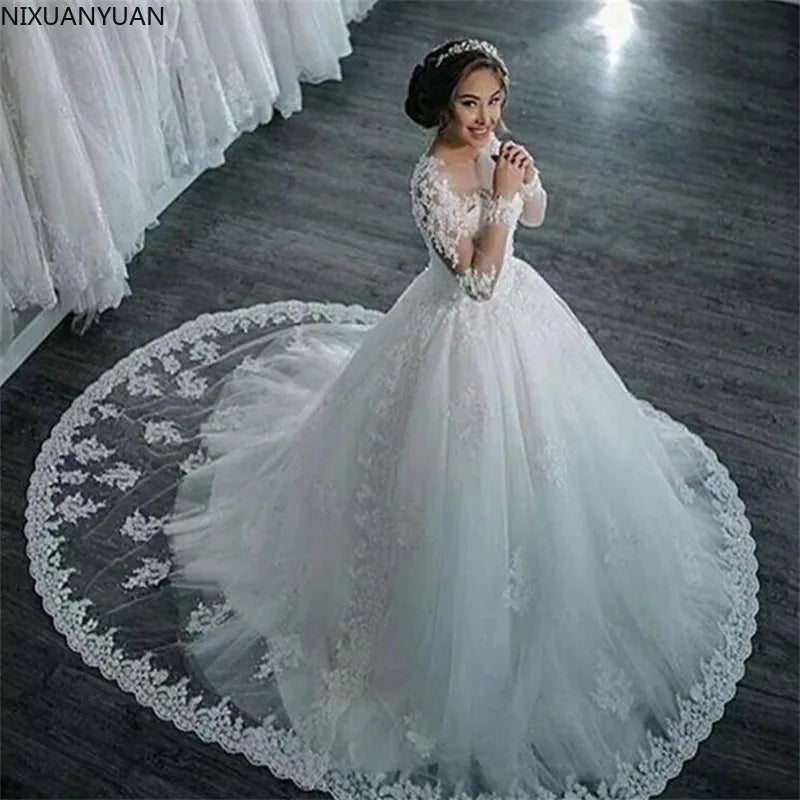 Elegant Dresses for Women Long Sleeve Wedding Dress Brides Robe Ball Gown Boutique Bride Female 2022 2022 Floor-length Formal